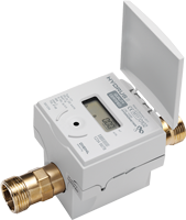 Firkantet vandmåler med display og klaplåg